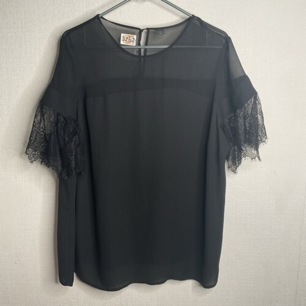 Worthington Black Lace Short Sleeve CrewNeck Witchyβ Blouse Women 2X Vietnam